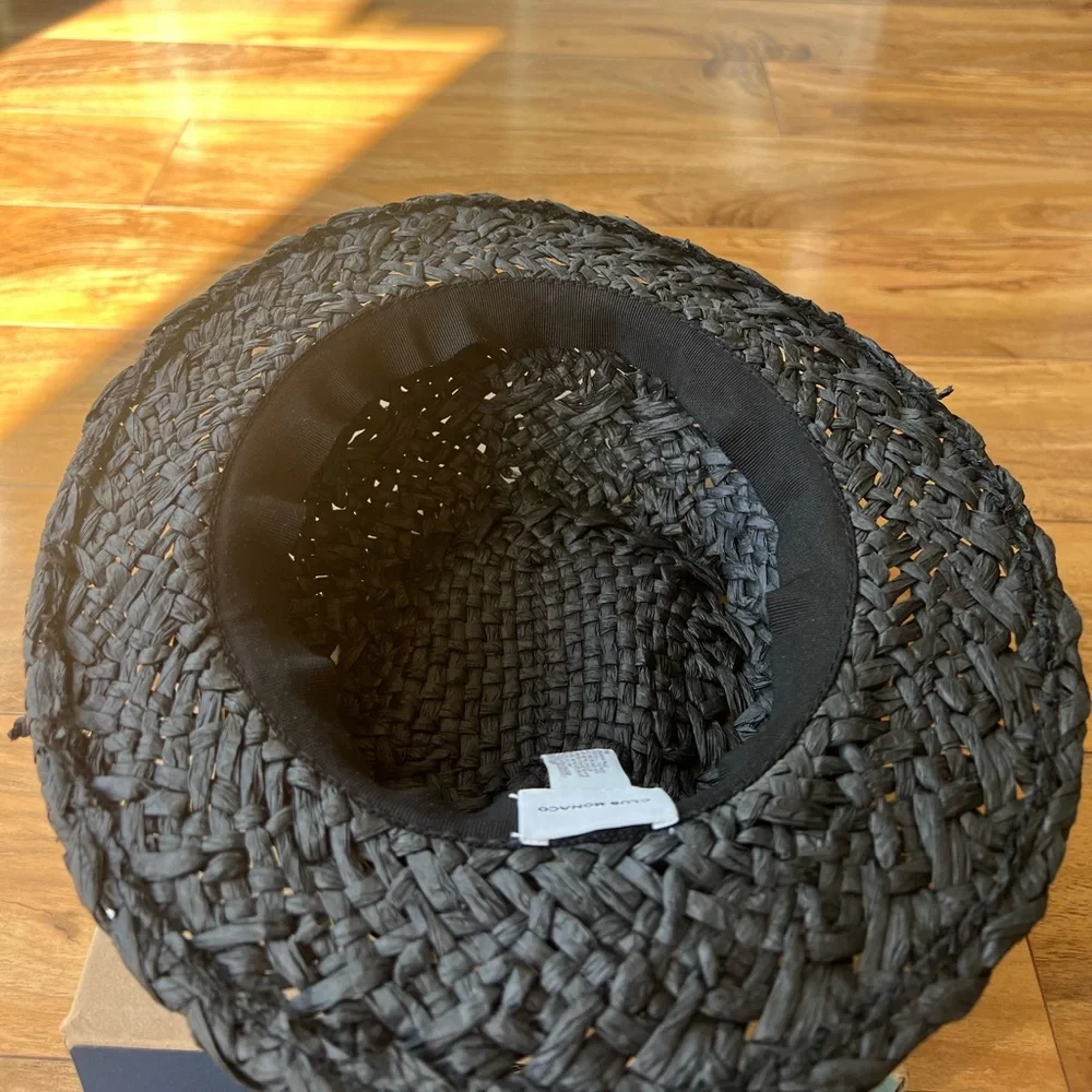 Club Monaco 100% Raffia Straw Black Sun Hat Grunge - Picture 3 of 5